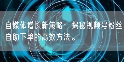 自媒体增长新策略:揭秘视频号粉丝自助下单的高效方法。