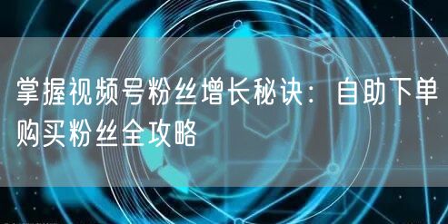 掌握视频号粉丝增长秘诀:自助下单购买粉丝全攻略