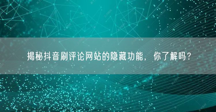 揭秘抖音刷评论网站的隐藏功能,你了解吗?